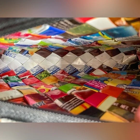 Colorful Candy Wrapper Woven Purse | Eco-Friendly Handmade Shoulder Bag - Picture 12 of 13